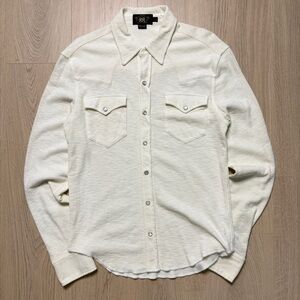 Double RL RRL Western Long Sleeve Waffle Knit Buttonup Shirt Mens Medium Cream